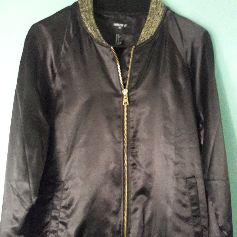 Forever 21 Men Black/Gold Trim Jacket Size S